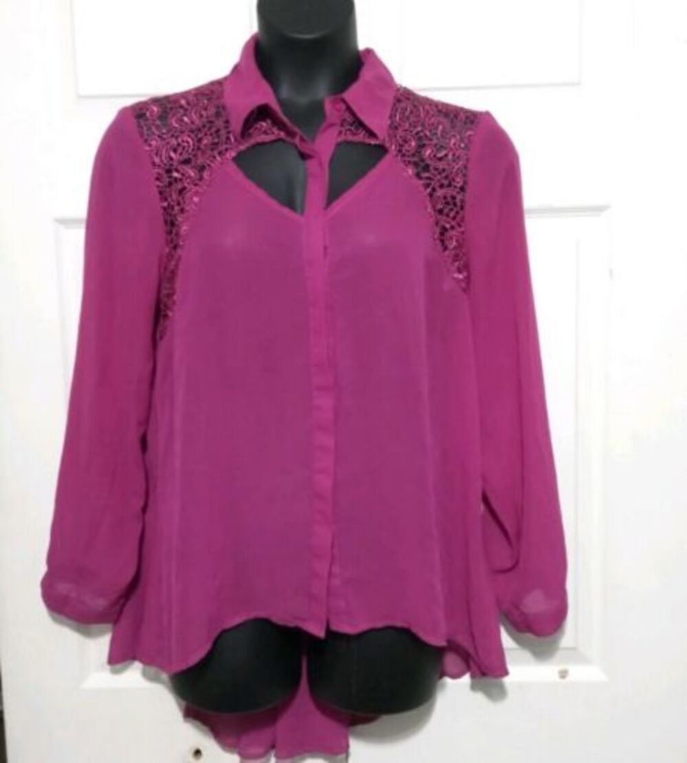 Ashley Stewart Blouse High-Low Magenta 14/16